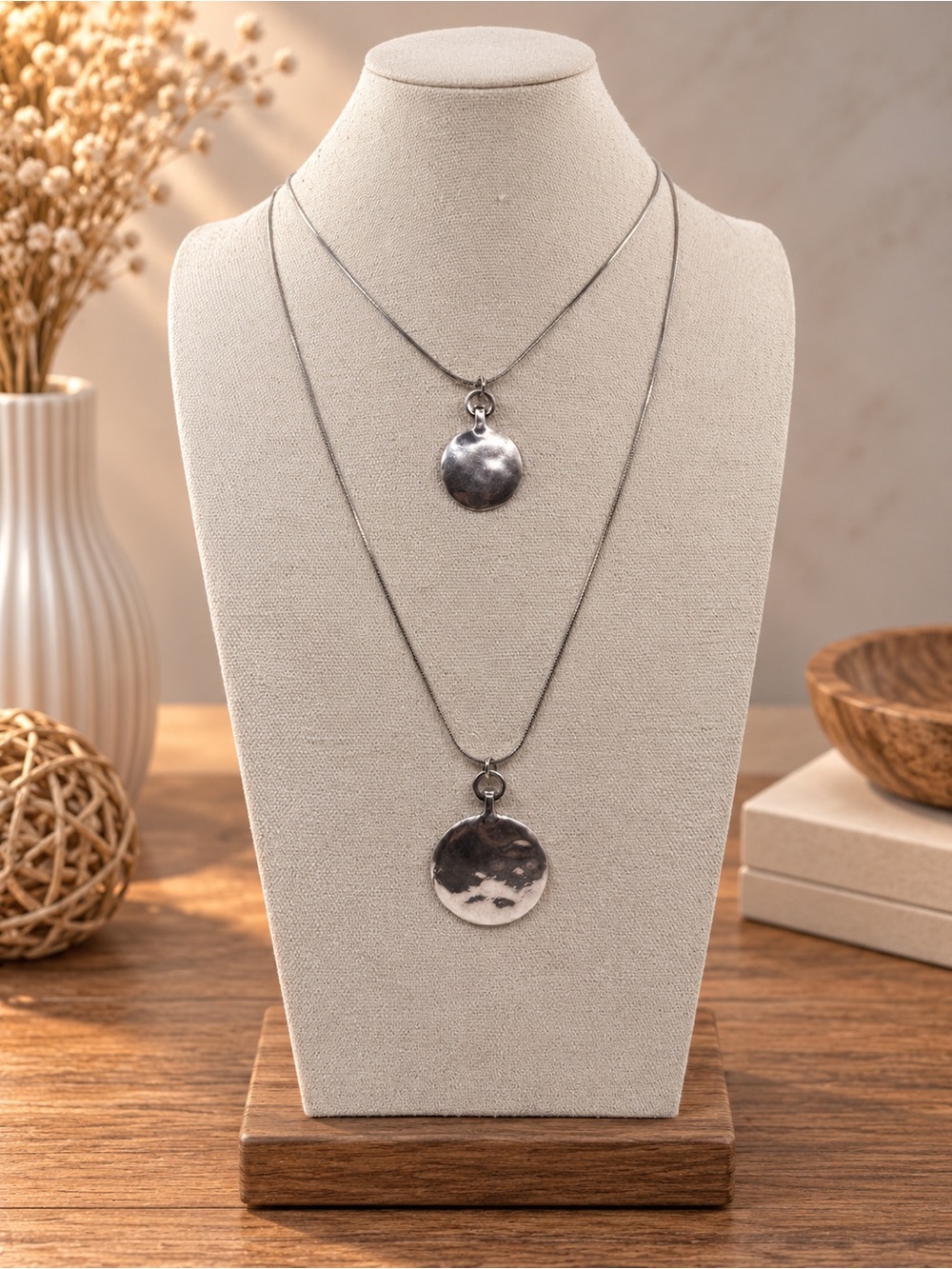 NWT J.Jill Silver-Tone Double Pendant Layered Necklace (BR 777/3)